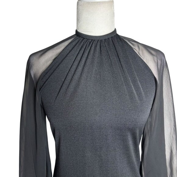 Vintage 70s Les Wilk Sheer Bell Sleeve Maxi Dress Small Black Evening Gown - Picture 3 of 10